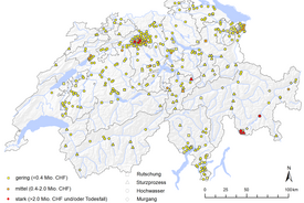 Schweizer Karte mit Ort und Ausmass der Schadensschwerpunkte 2017